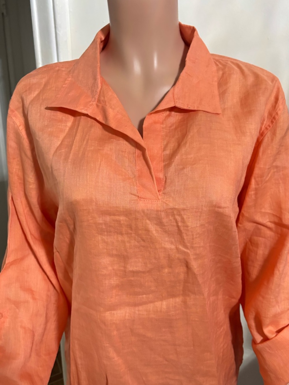 ISLAND IMPORTER Women's Orange Collared V-Neck Blouse 100% linen - Picture 5 of 13